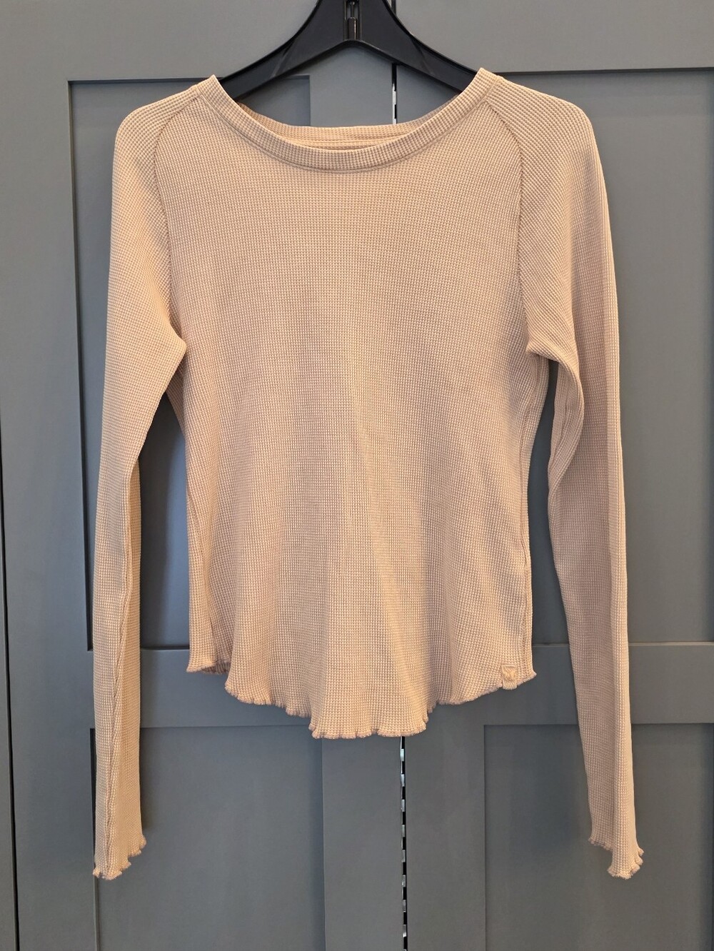 We The Free People Easy Does It Tee Thermal Long Sleeve Top Cuban Sand Sz Small - Picture 4 of 10